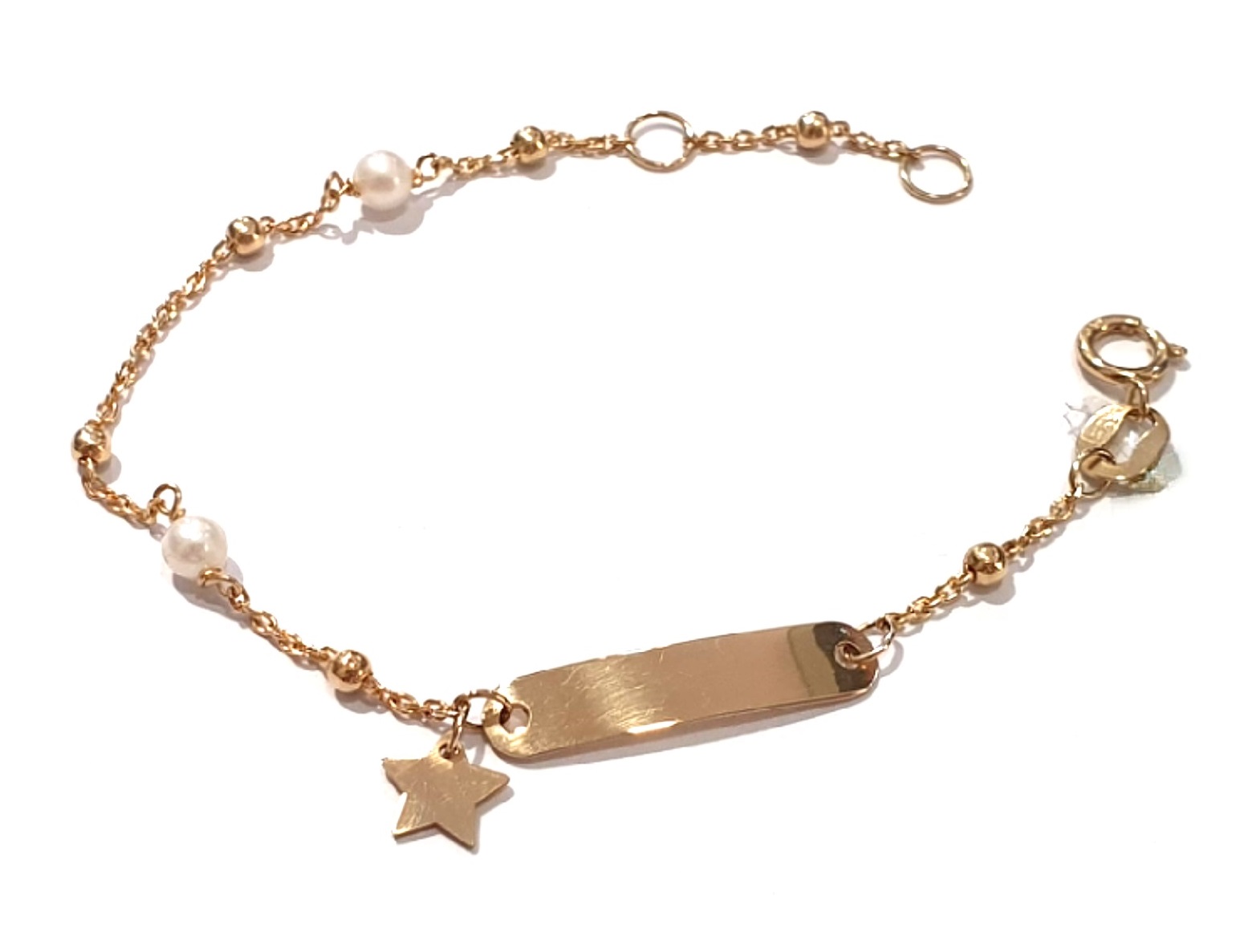 PULSERA CON PLACA, PERLAS Y ESTERLLA